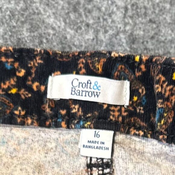 Croft & Barrow WMNS Paisley Black Corduroy Pants 16, Stretch Retro Boho Classic - Picture 11 of 12